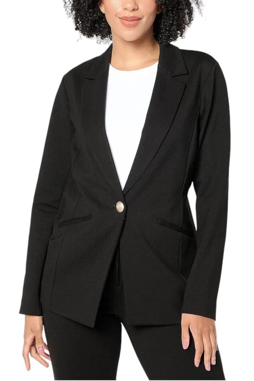 NEW Susan Graver Blazer Jacket Women's Black Single Button Pocket Notch Lapel 1X